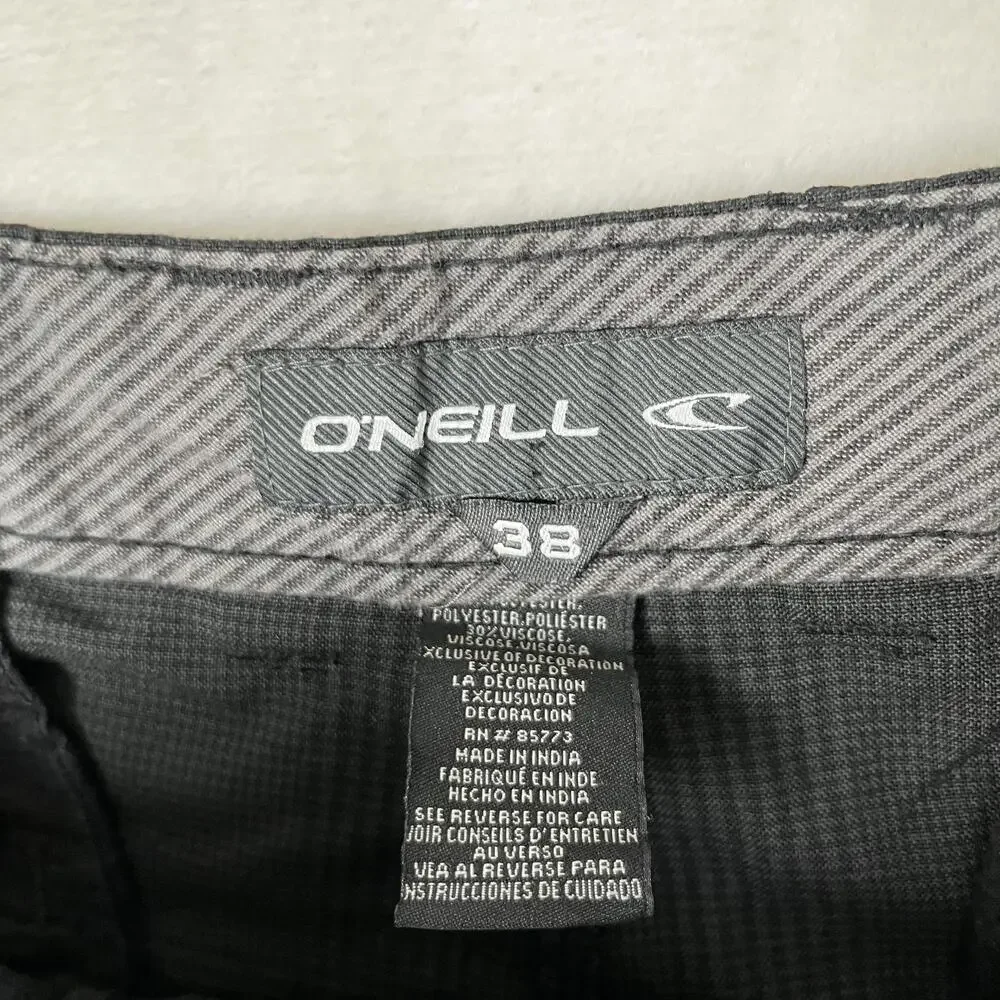 O'Neill Shorts Mens 38 Gray Plaid Chino Flat Front 10 Inseam Casual Pockets Y2K